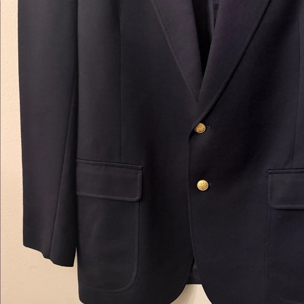 Savile row Elegant Navy Blazer with Gold Accents 💯wool Made in Poland